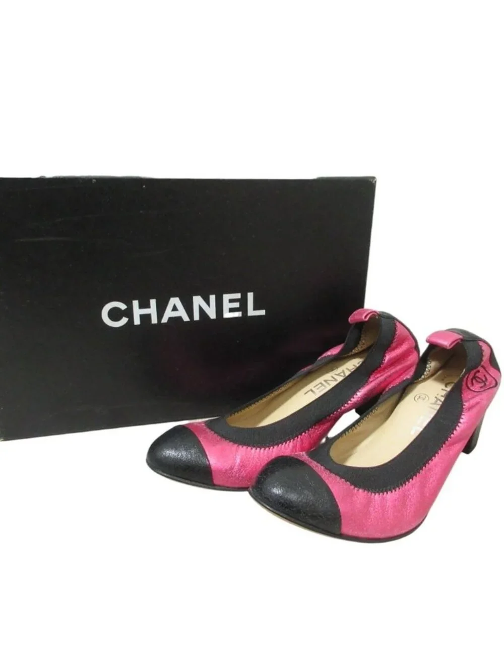 Chanel Ballet Shoes Pumps 35c Metallic Pink